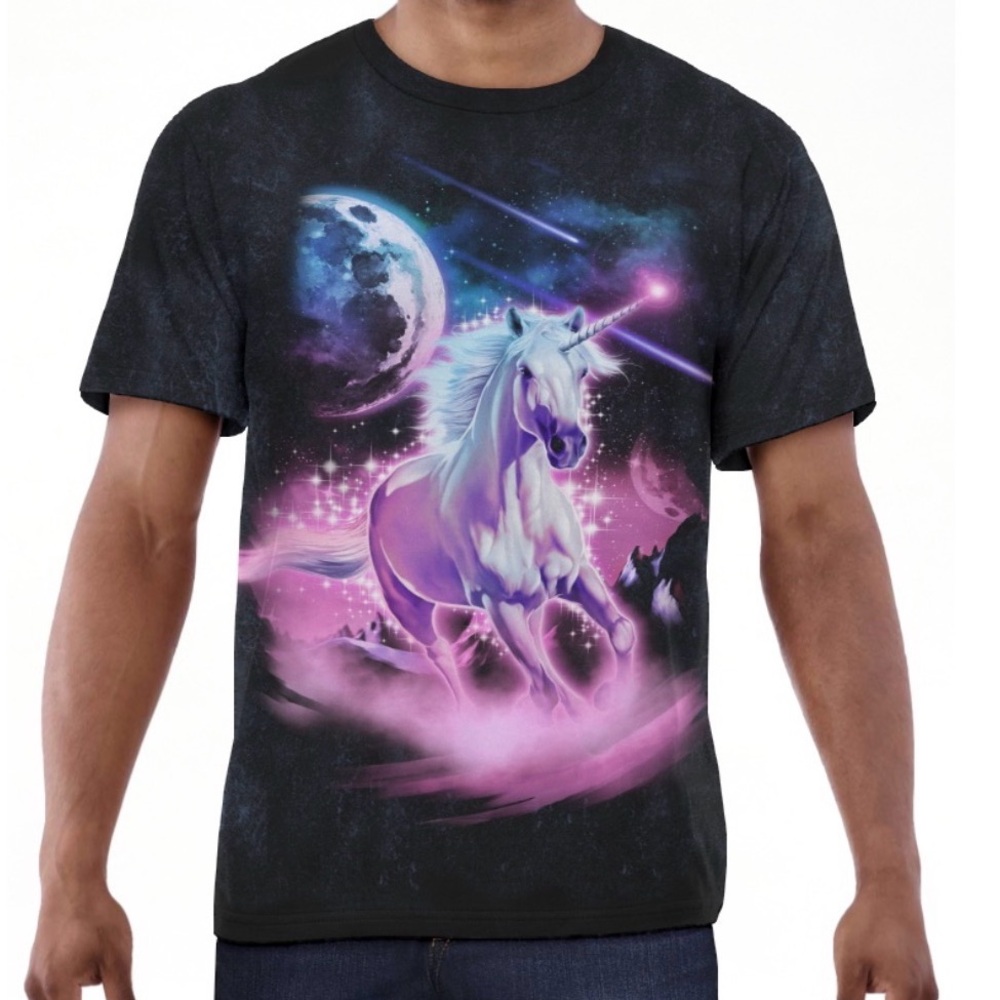 Black T-Shirt with Unicorn Design